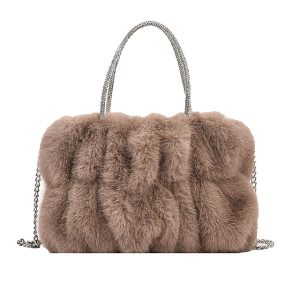 Women's Handbag Plush Bag Fluffy Bag Faux Fur Daily Chain Large Capacity Foldable Lightweight Geometric Black White Pink